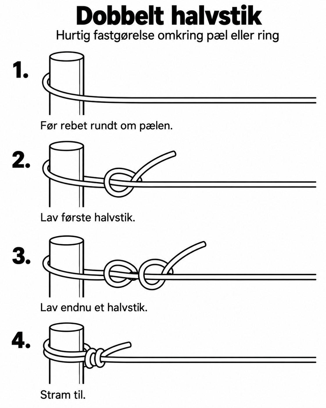 Dobbelt halvstik trin for trin